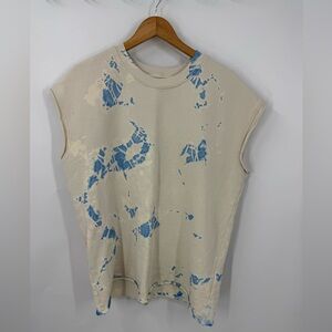 Raquel Allegra cotton, oversized Cream and Blue Tie-Dye cut off sweatshirt 0/S